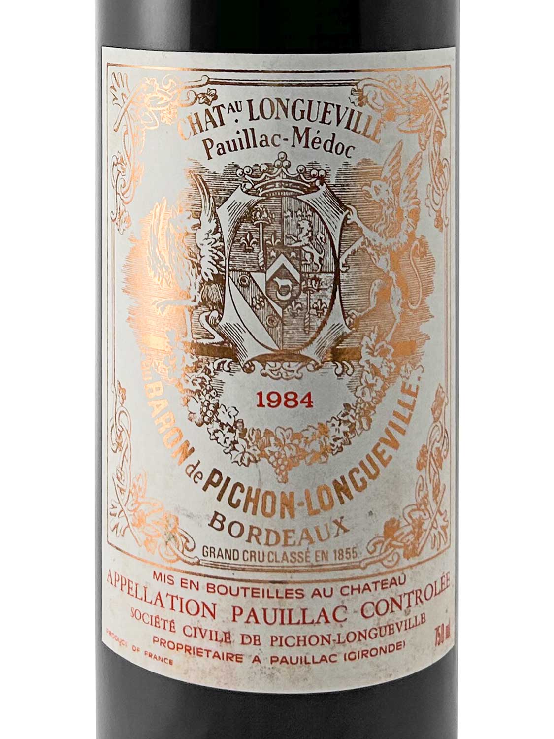 Etikett einer Weinflasche von Chateau Pichon Baron au Baron de Pichon Longueville 1984