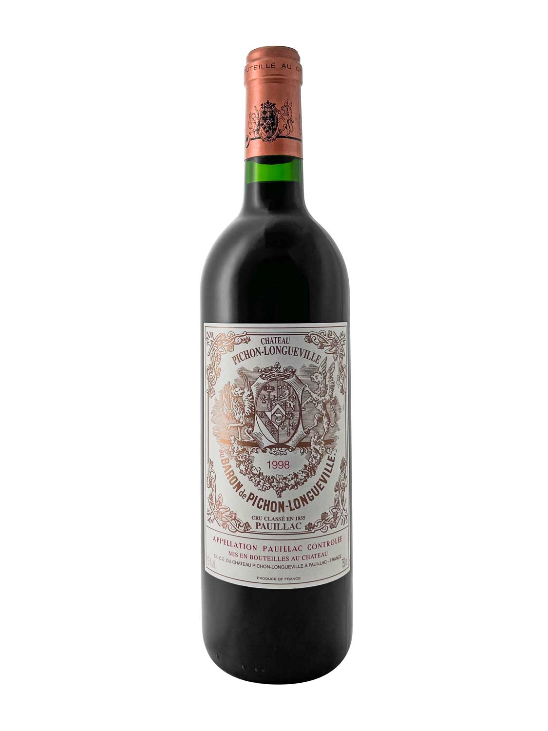 Eine Weinflasche von Chateau Pichon Baron au Baron de Pichon Longueville 1998