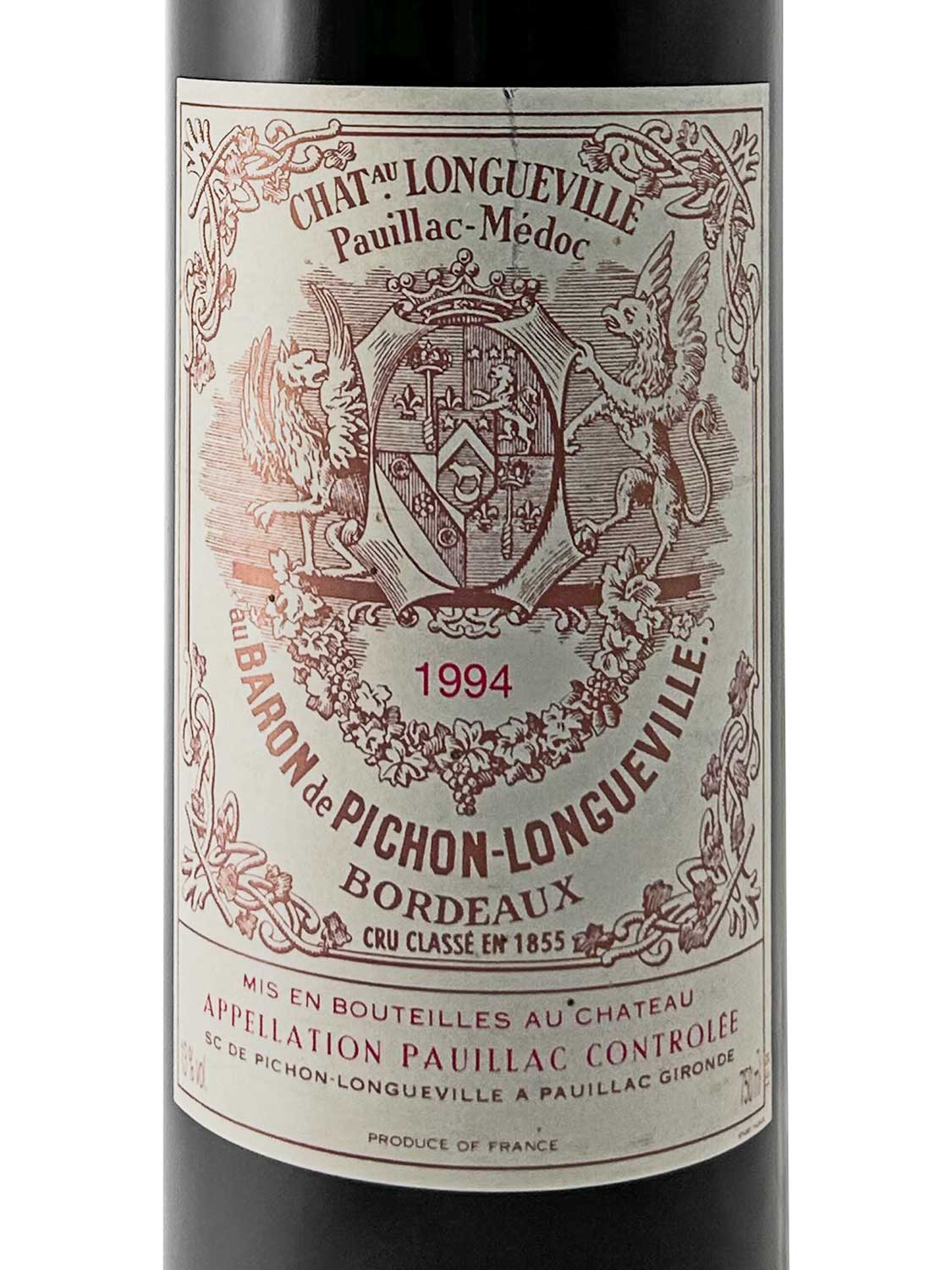 Etikett einer Weinflasche von Chateau Pichon Baron au Baron de Pichon Longueville 1994
