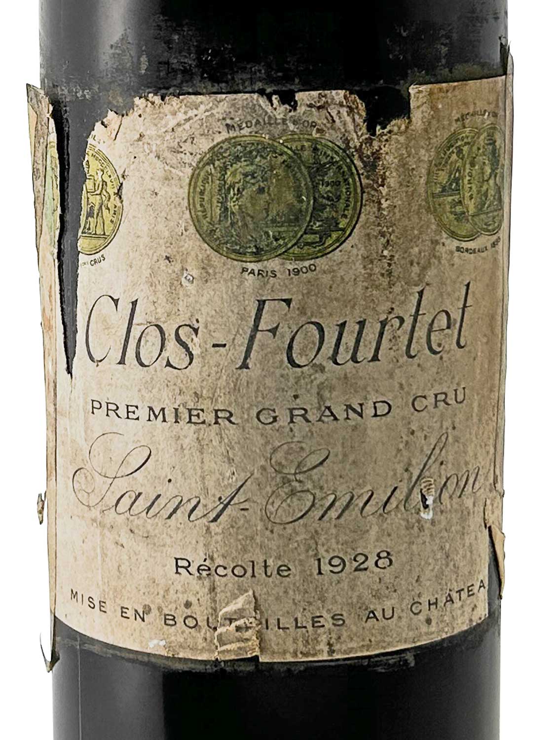 Etikett einer Weinflasche von Clos Fourtet 1928