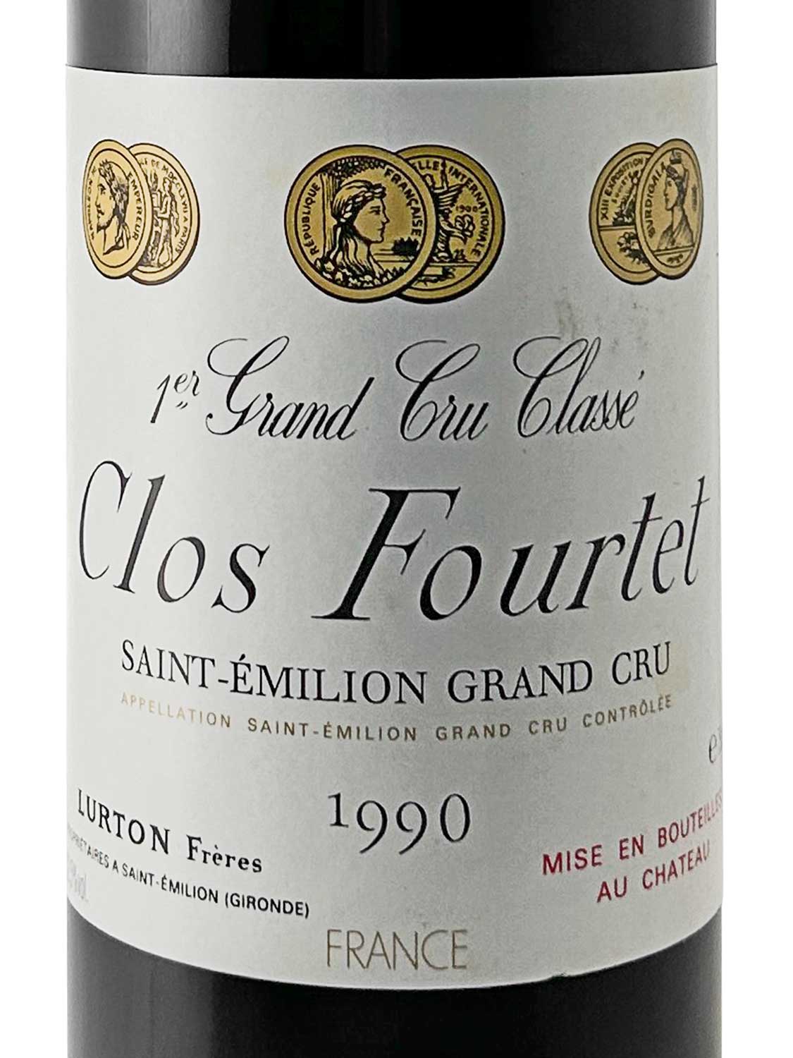 Etikett einer Weinflasche von Clos Fourtet 1990