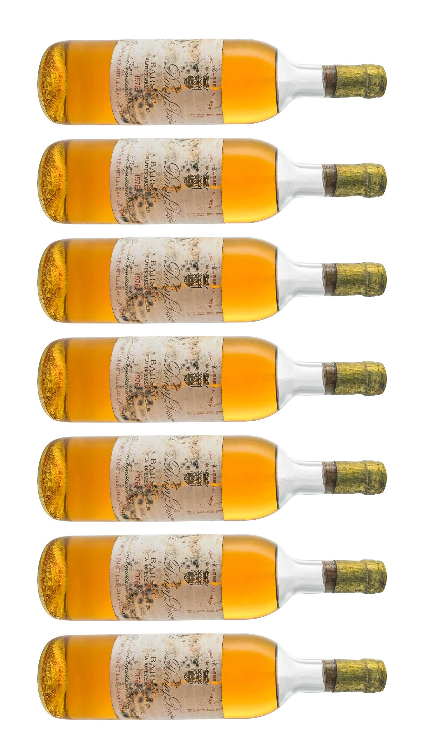 Mehrere Weinflaschen mit Dessertwein von Chateau Doisy Daene