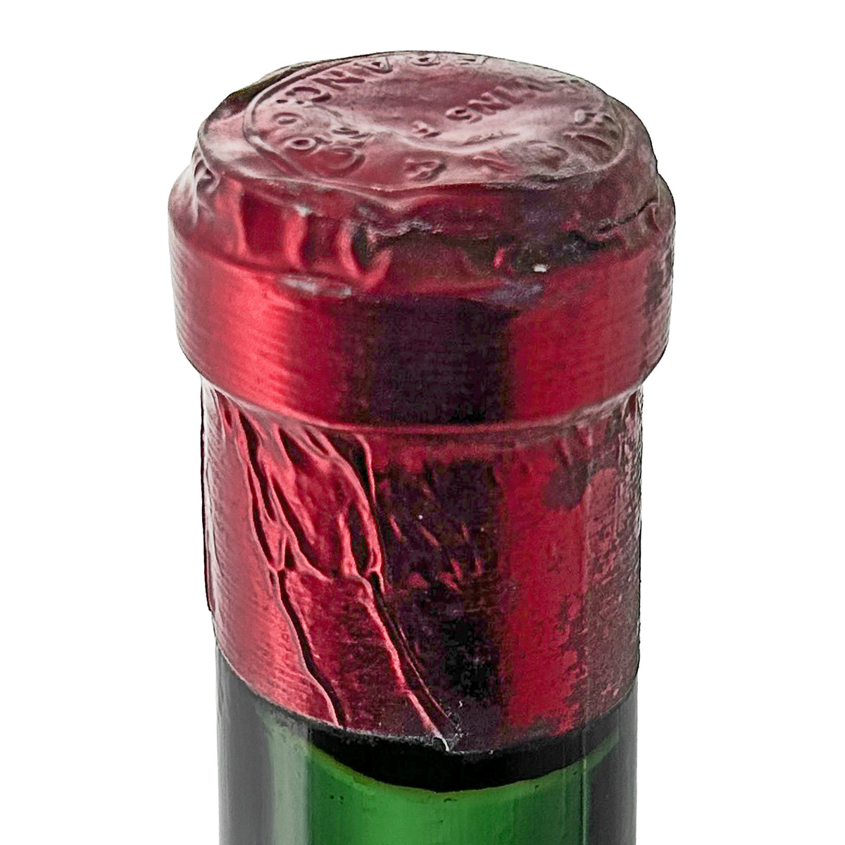 Château Calon-Ségur 1954 Kapsel-Nahaufnahme mit roter Originalkapsel und Prägeschrift