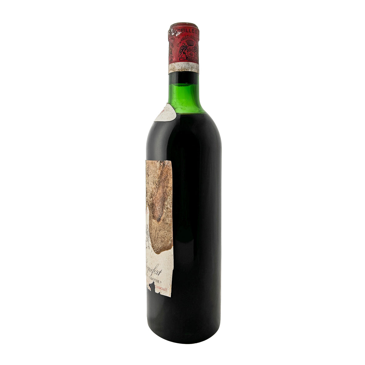 Château La Gaffelière 1967 Seitenansicht links mit Etikettrand, Originalkapsel und Füllstand Upper Mid Shoulder