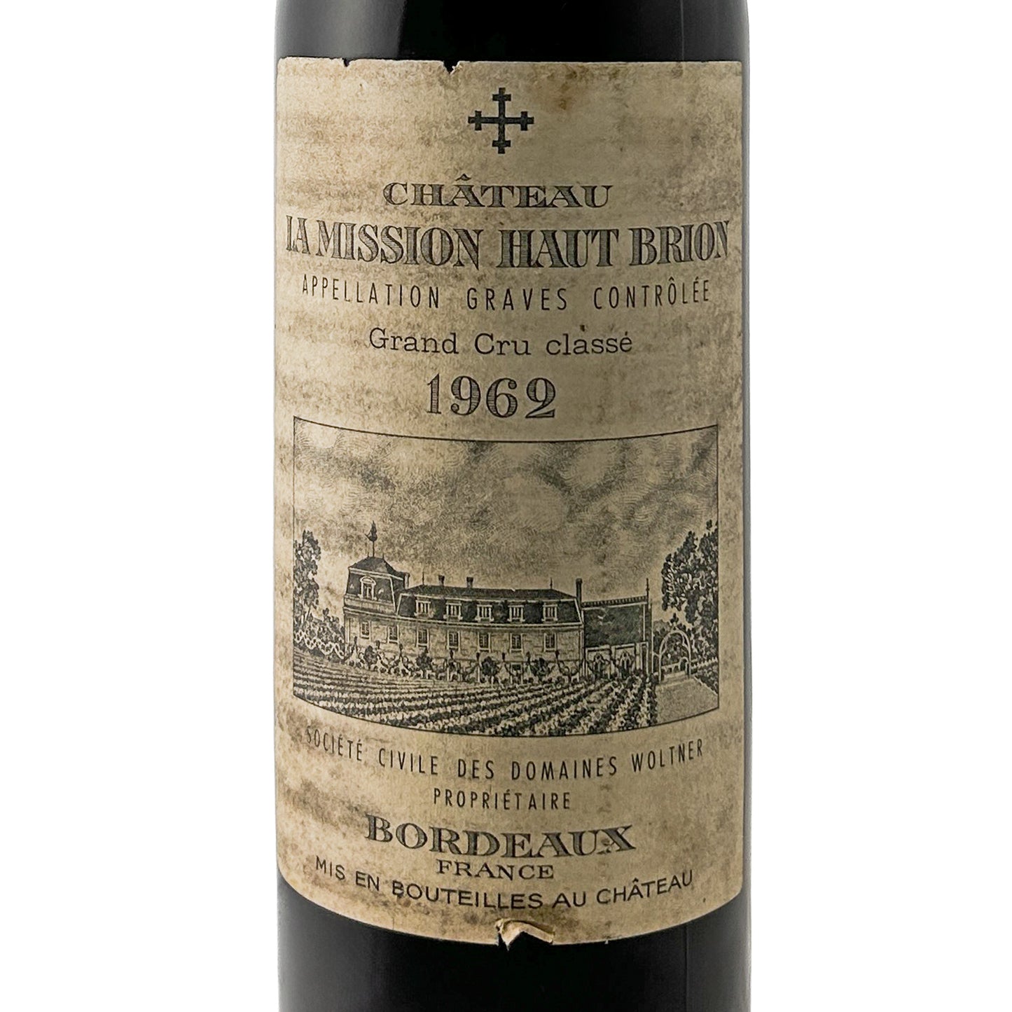Château La Mission Haut-Brion 1962 Etikett in Nahaufnahme, Appellation Graves Contrôlée, Grand Cru classé
