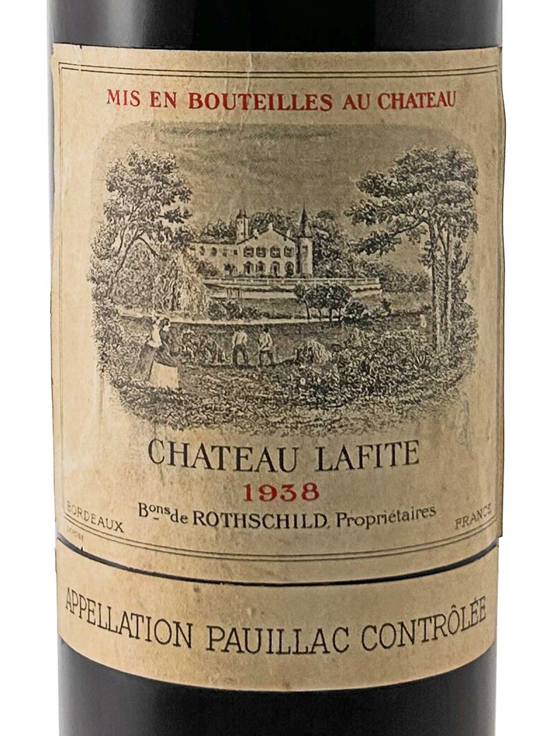 Etikett einer Weinflasche von Chateau Lafite Rothschild 1938