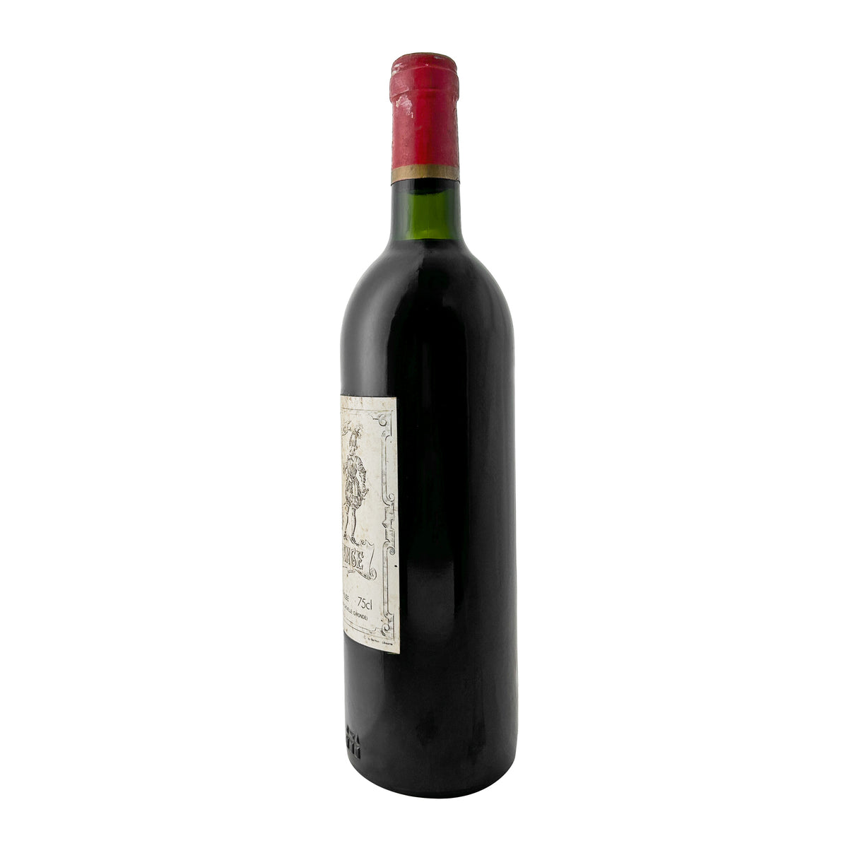 Château Lagrange 1980 Seitenansicht links mit Etikettrand, Angabe 75 cl und Füllstand Base Neck