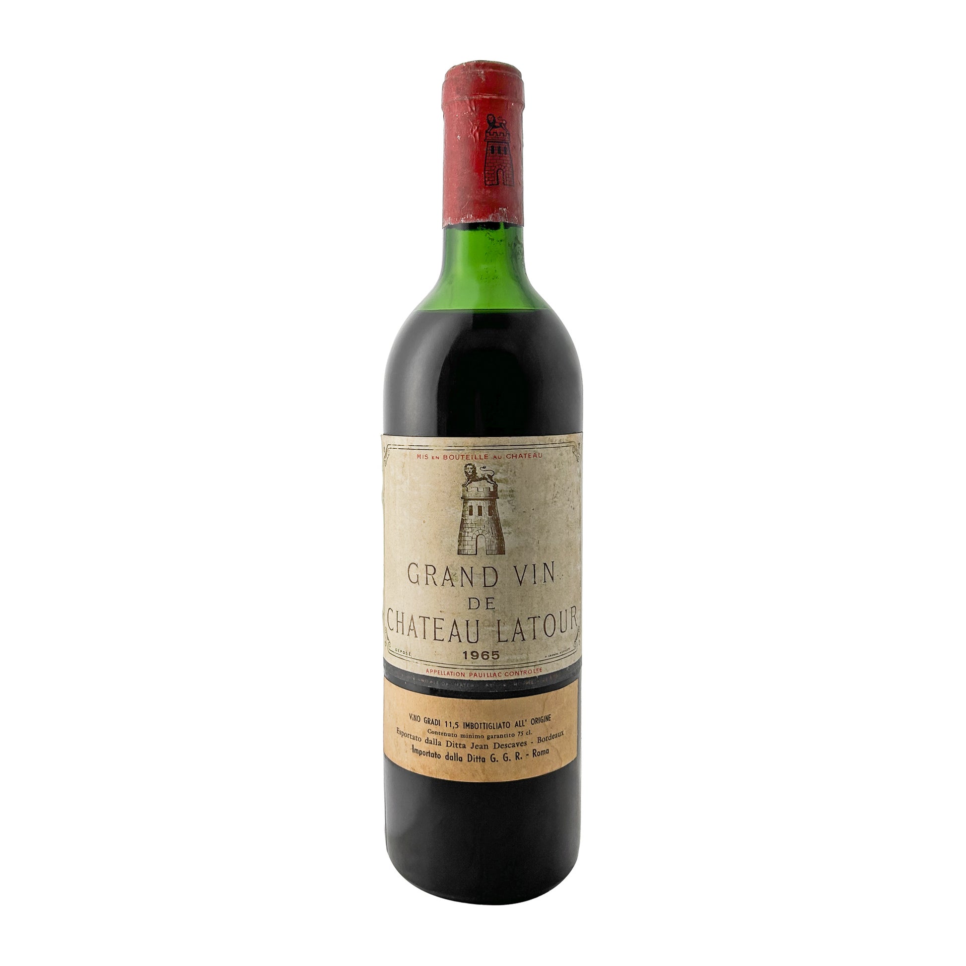 Château Latour 1965, Premier Grand Cru Classé Pauillac, Flasche freigestellt mit Etikett