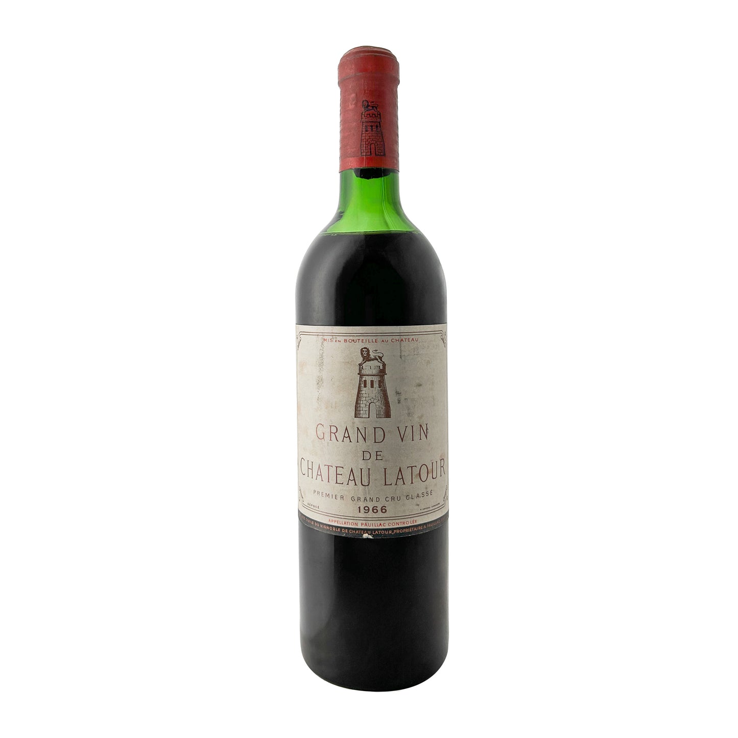 Château Latour 1966, Premier Grand Cru Classé Pauillac, Flasche freigestellt mit Etikett