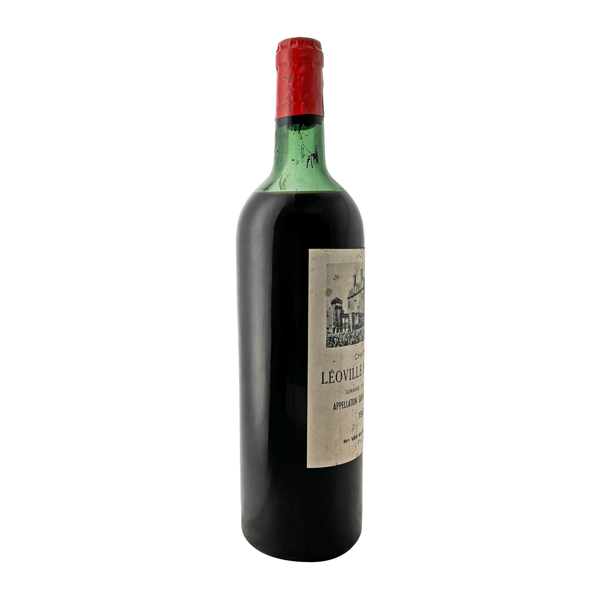 Château Léoville Poyferré 1966 in der Seitenansicht mit Château-Abbildung und Schriftzug Léoville auf dem Etikett