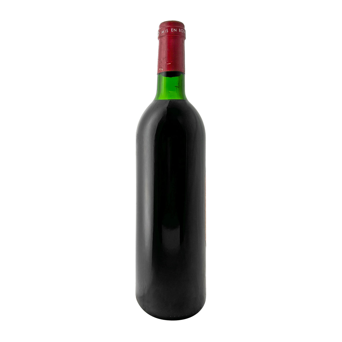 Château Lynch-Bages 1994 Rückseite der Flasche ohne Rücketikett, Füllstand Top Shoulder gut sichtbar
