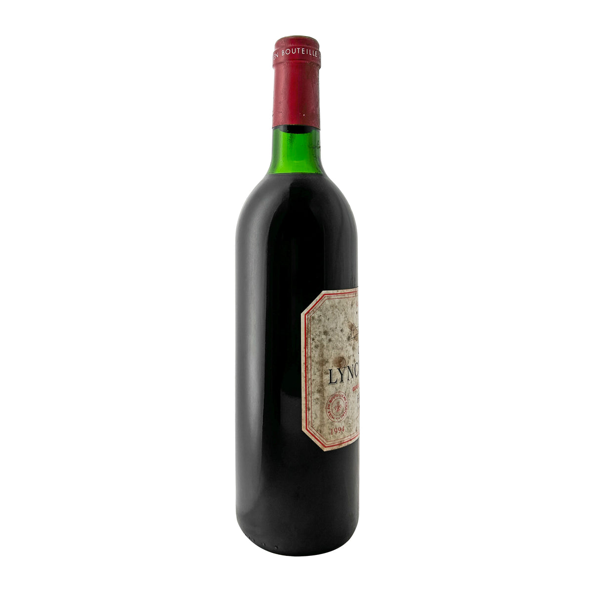 Château Lynch-Bages 1994 Seitenansicht rechts mit Jahrgang, Stempel Mise en bouteille au château und roter Kapsel