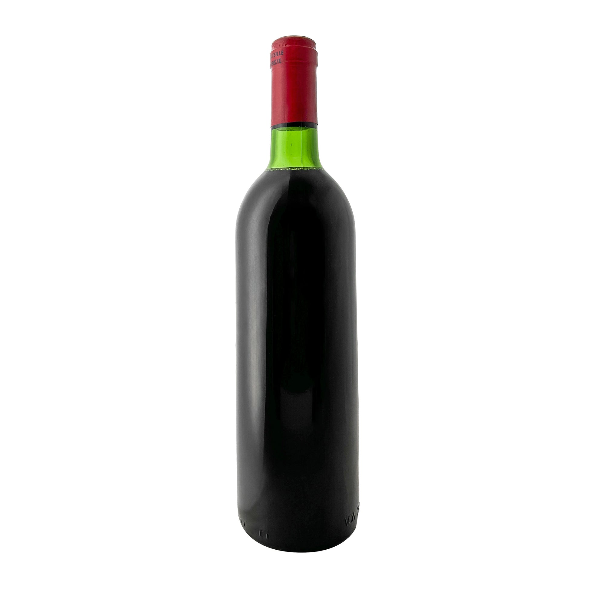 Château Magdelaine 1981, Rückseite der Flasche ohne Etikett, Originalglas mit roter Kapsel