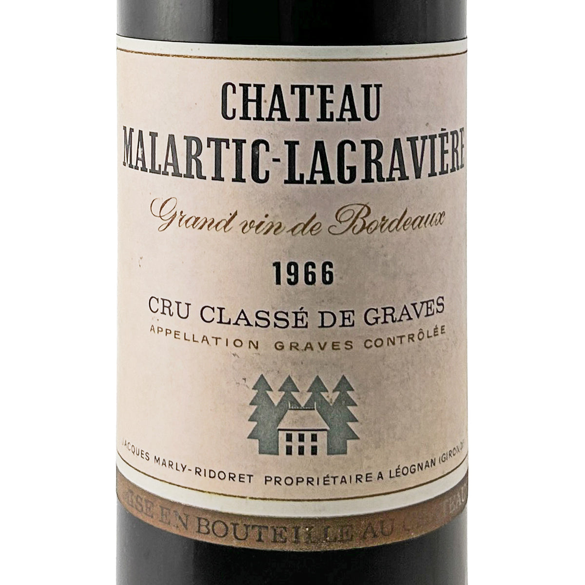 Château Malartic-Lagravière 1966 Etikett in Nahaufnahme, Cru Classé de Graves, Appellation Graves Contrôlée