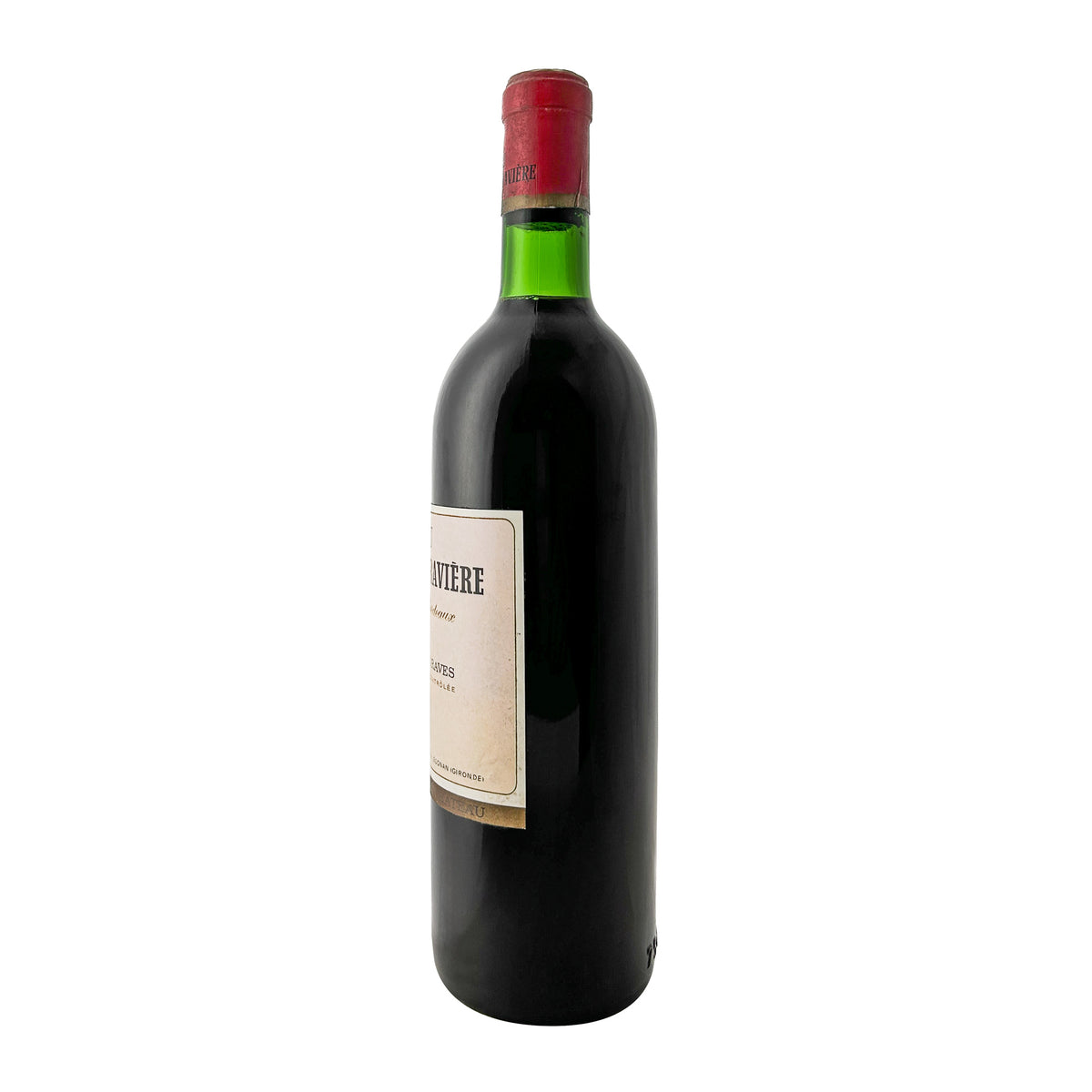 Château Malartic-Lagravière 1966, Flasche seitlich, alternative Ansicht mit Etikett