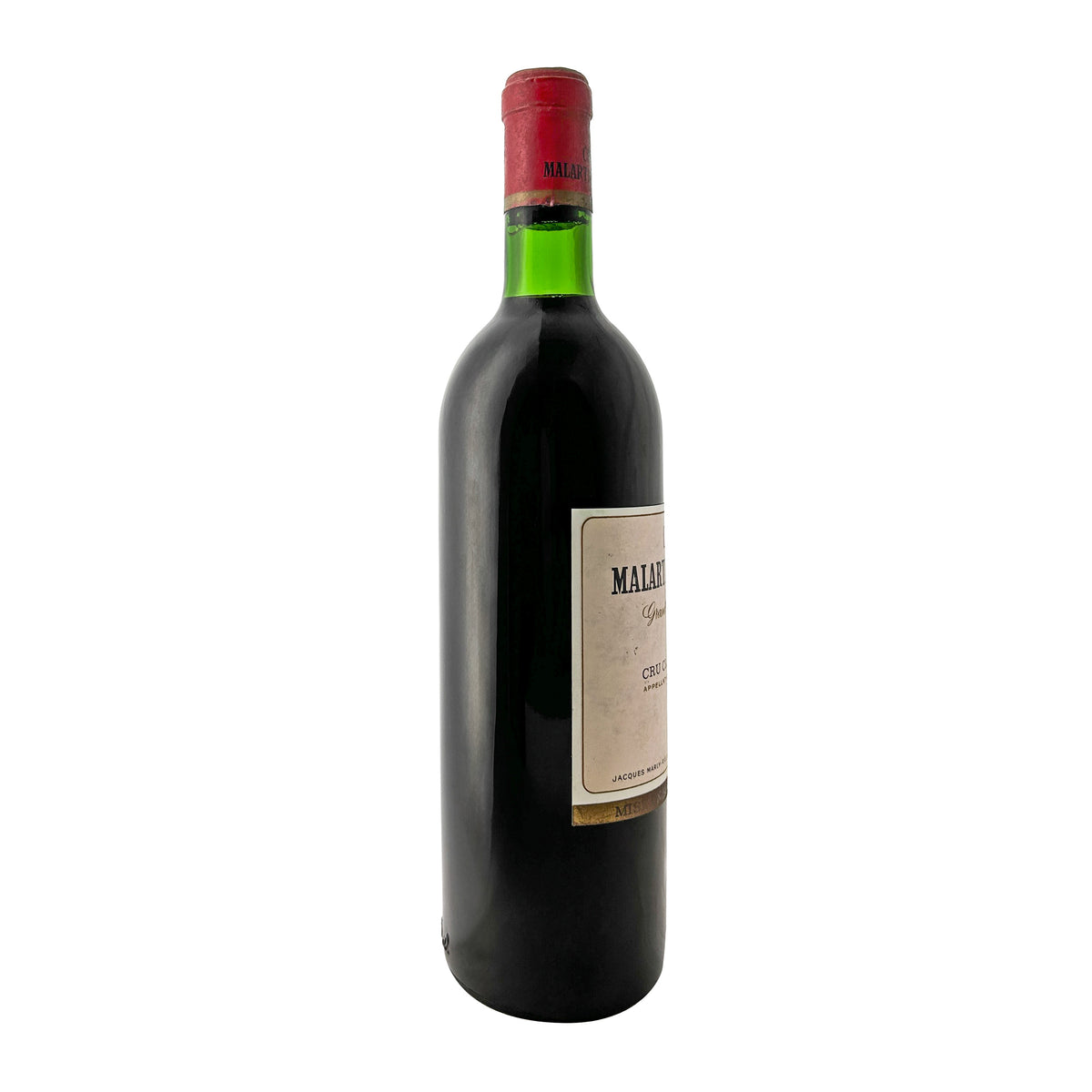 Château Malartic-Lagravière 1966 im Profil, Etikett teilweise sichtbar mit Château-Schriftzug