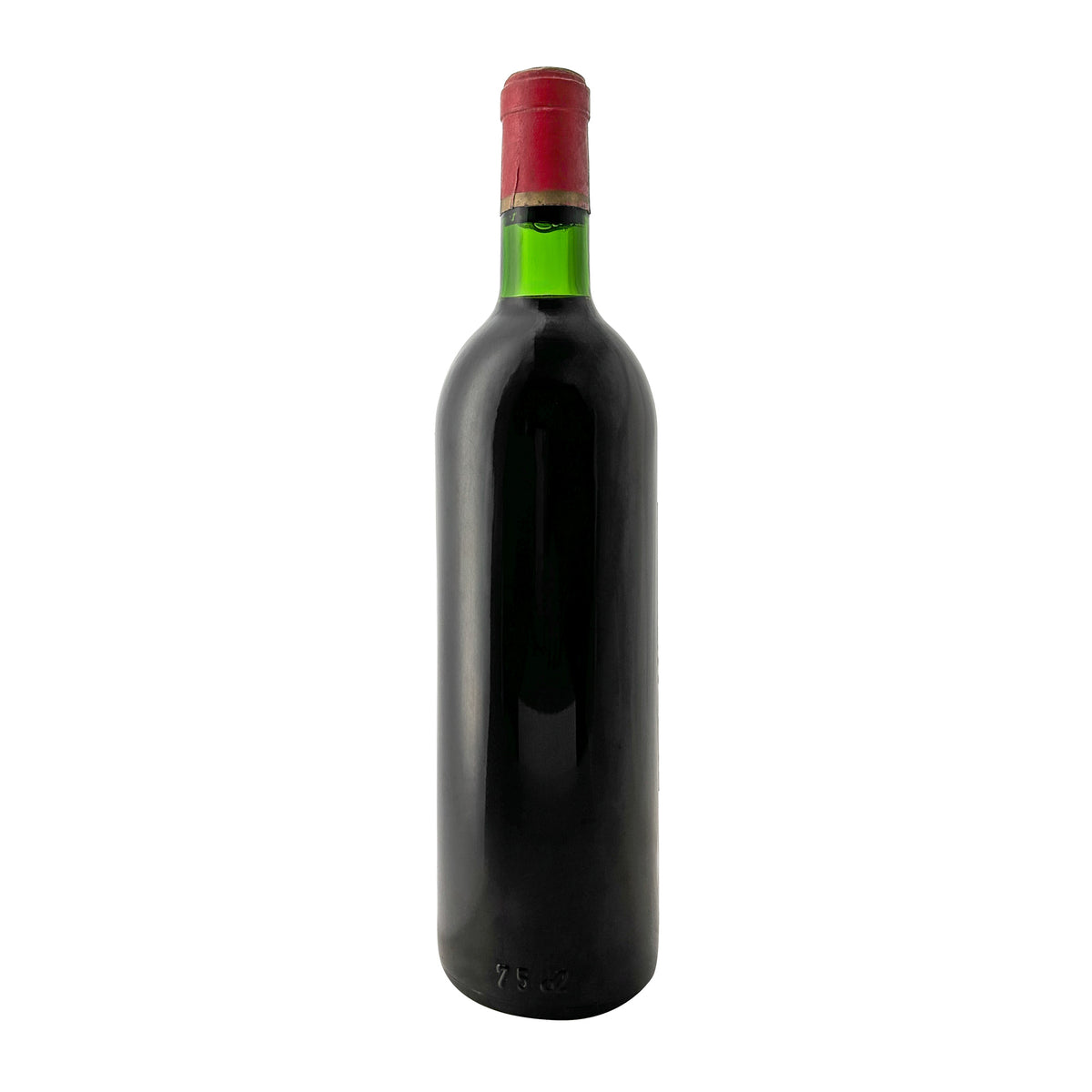 Château Malartic-Lagravière 1966, Rückseite der Flasche ohne Etikett, Originalglas mit Kapsel